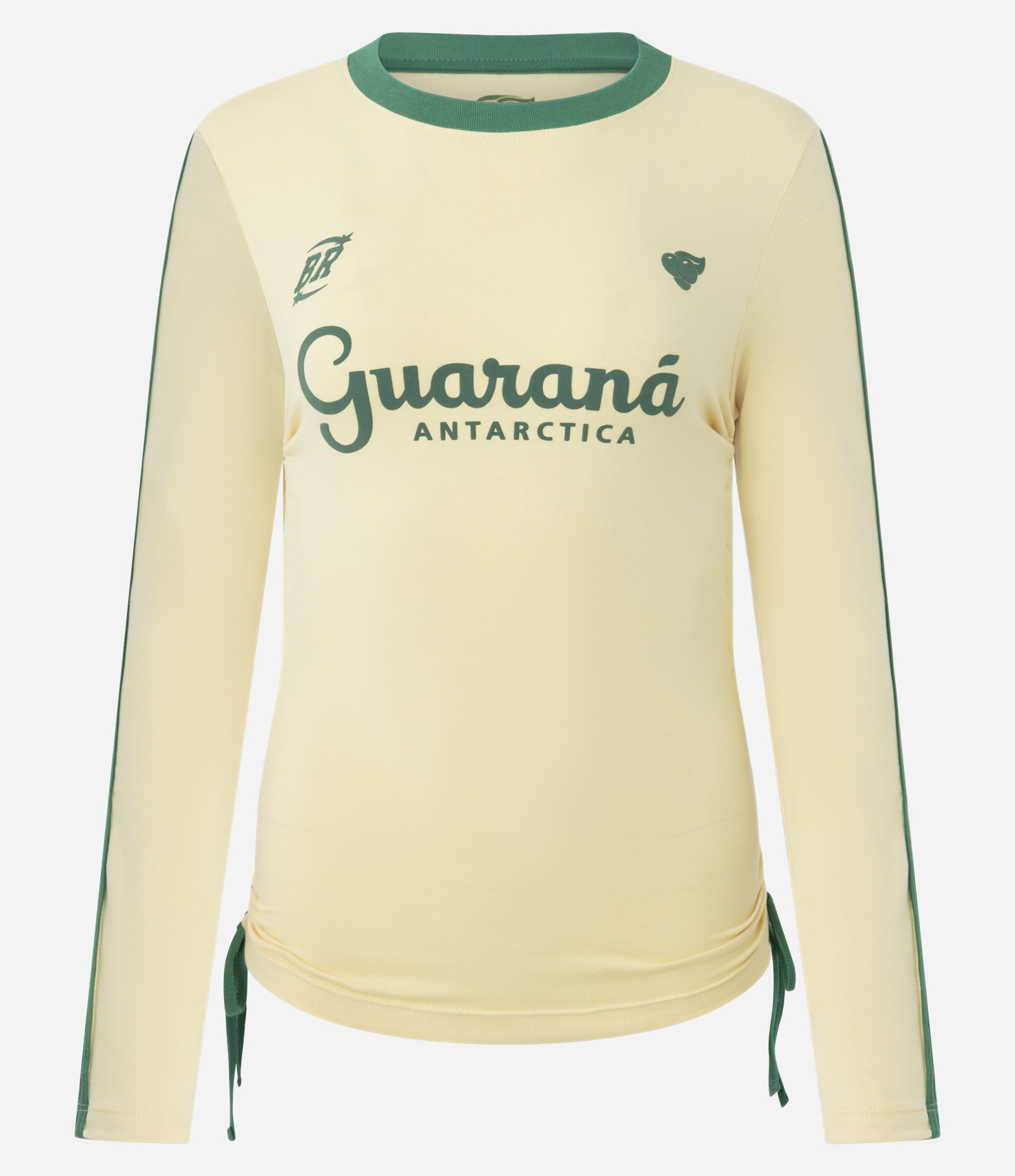 Camiseta em Algodão com Estampa Guaraná e Amarração Lateral Amarelo