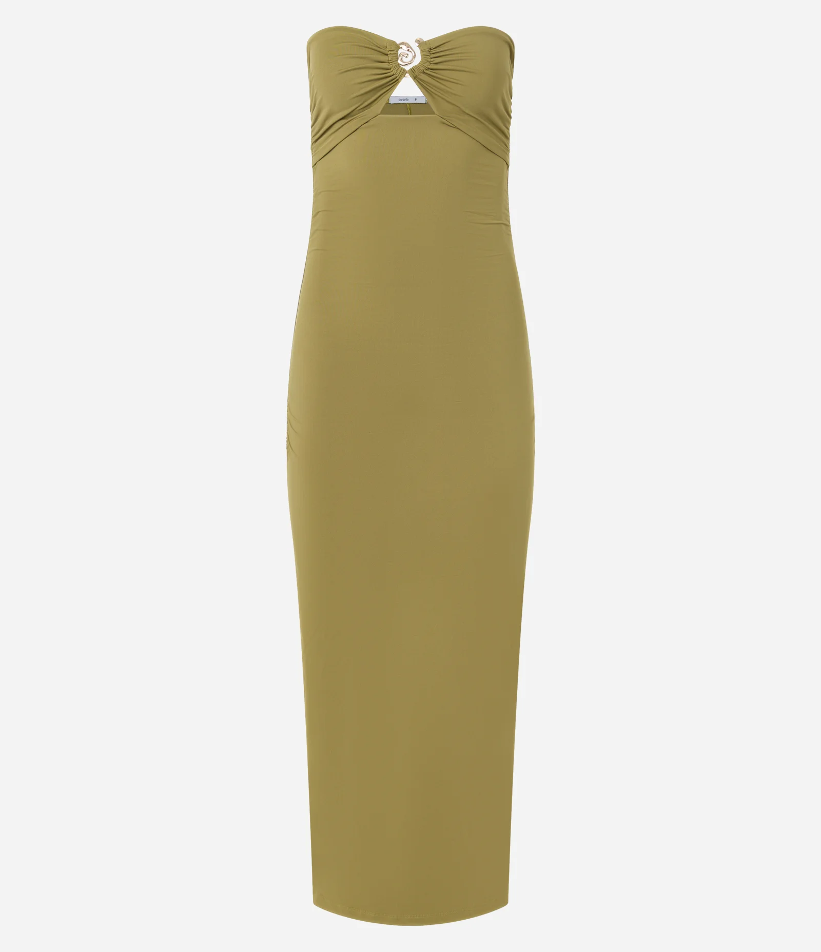 Vestido Longo em Microfibra com Detalhe Metalizado no Decote Verde