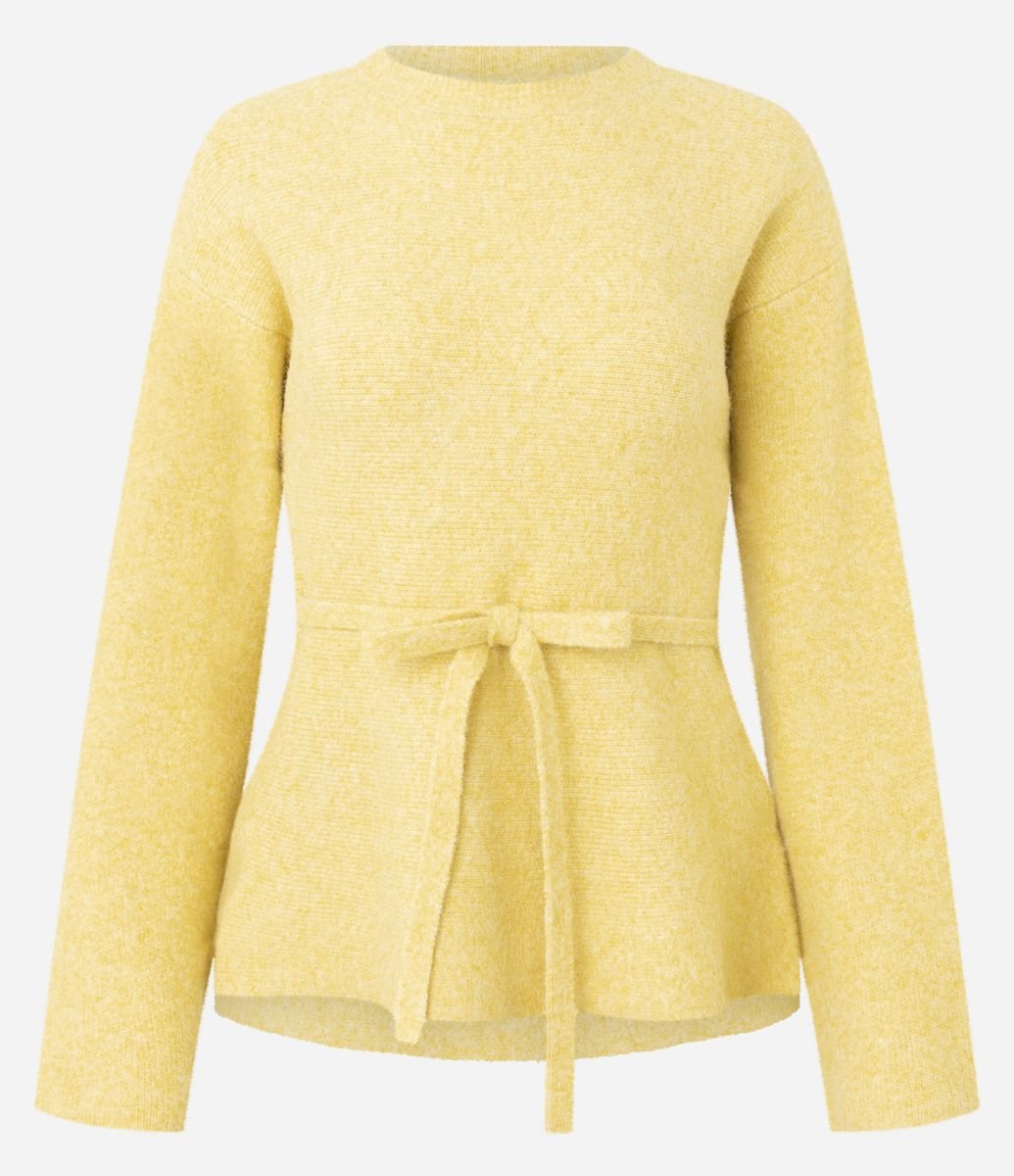 Suéter Regular em Tricô com Barra Peplum Amarelo
