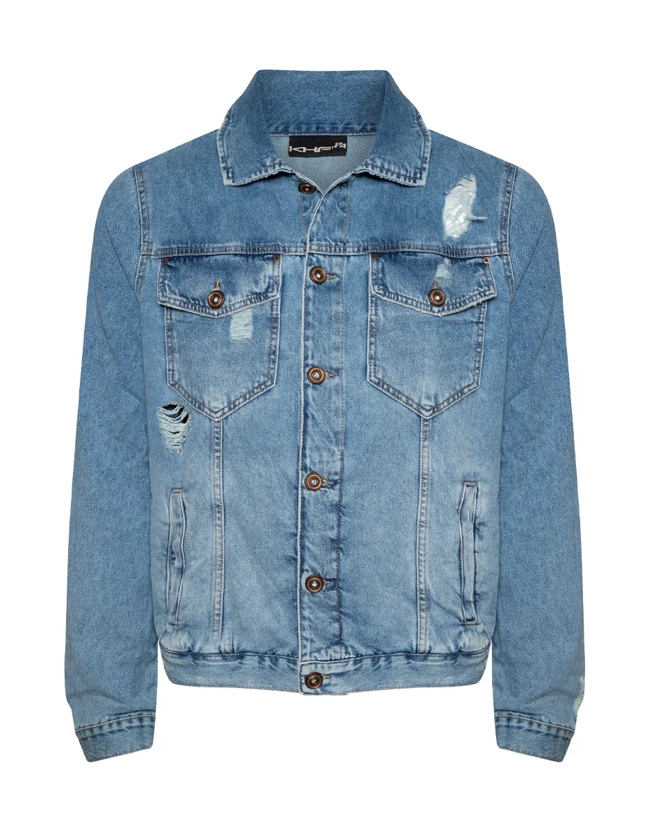 JAQUETA MASCULINA JEANS BOLSOS COM LAPELA