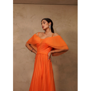Vestido Longo de Festa Madrinhas com Bababdos Arety Laranja