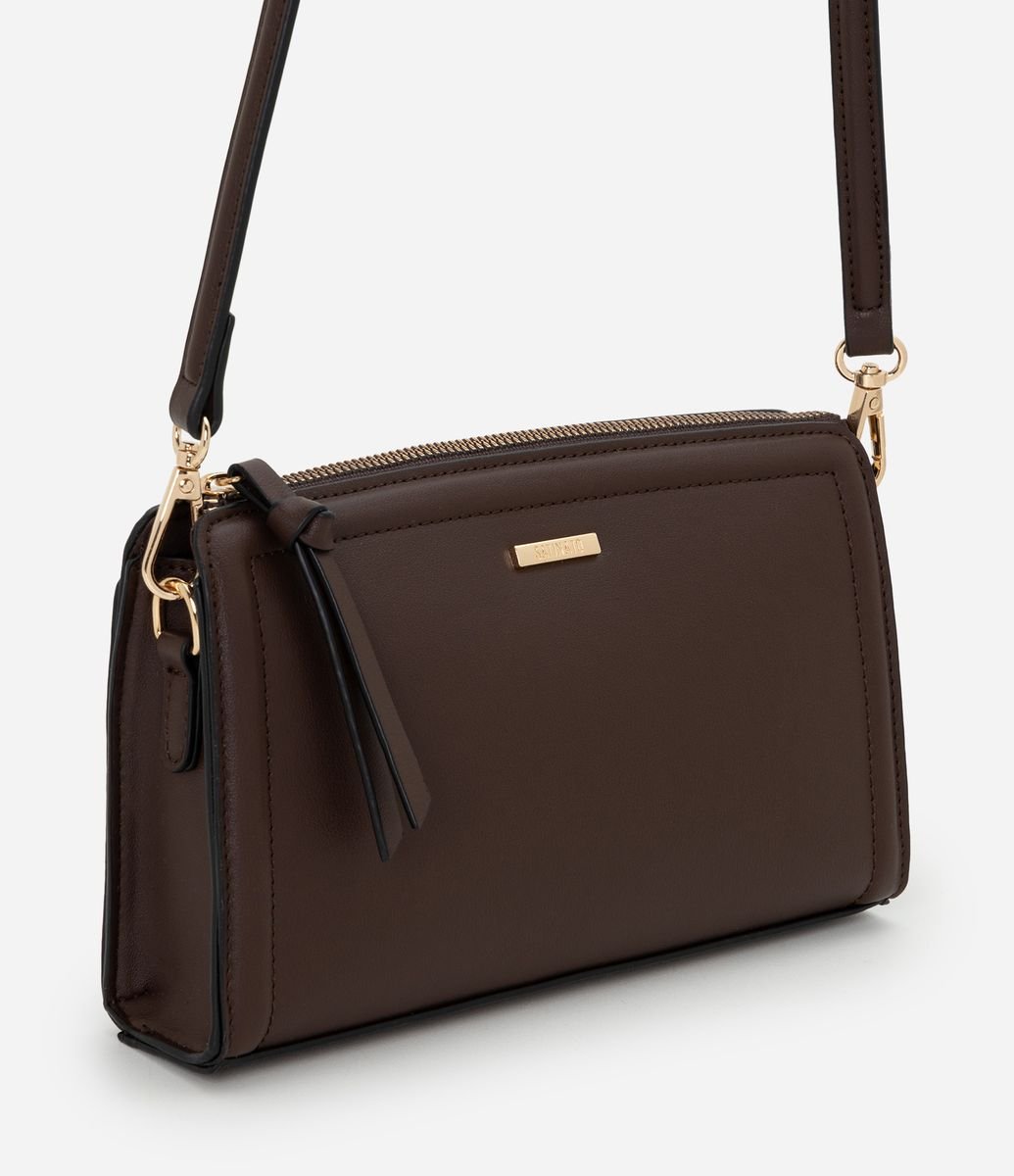 Bolsa Transversal Pequena em PU com Alça Removível Marrom