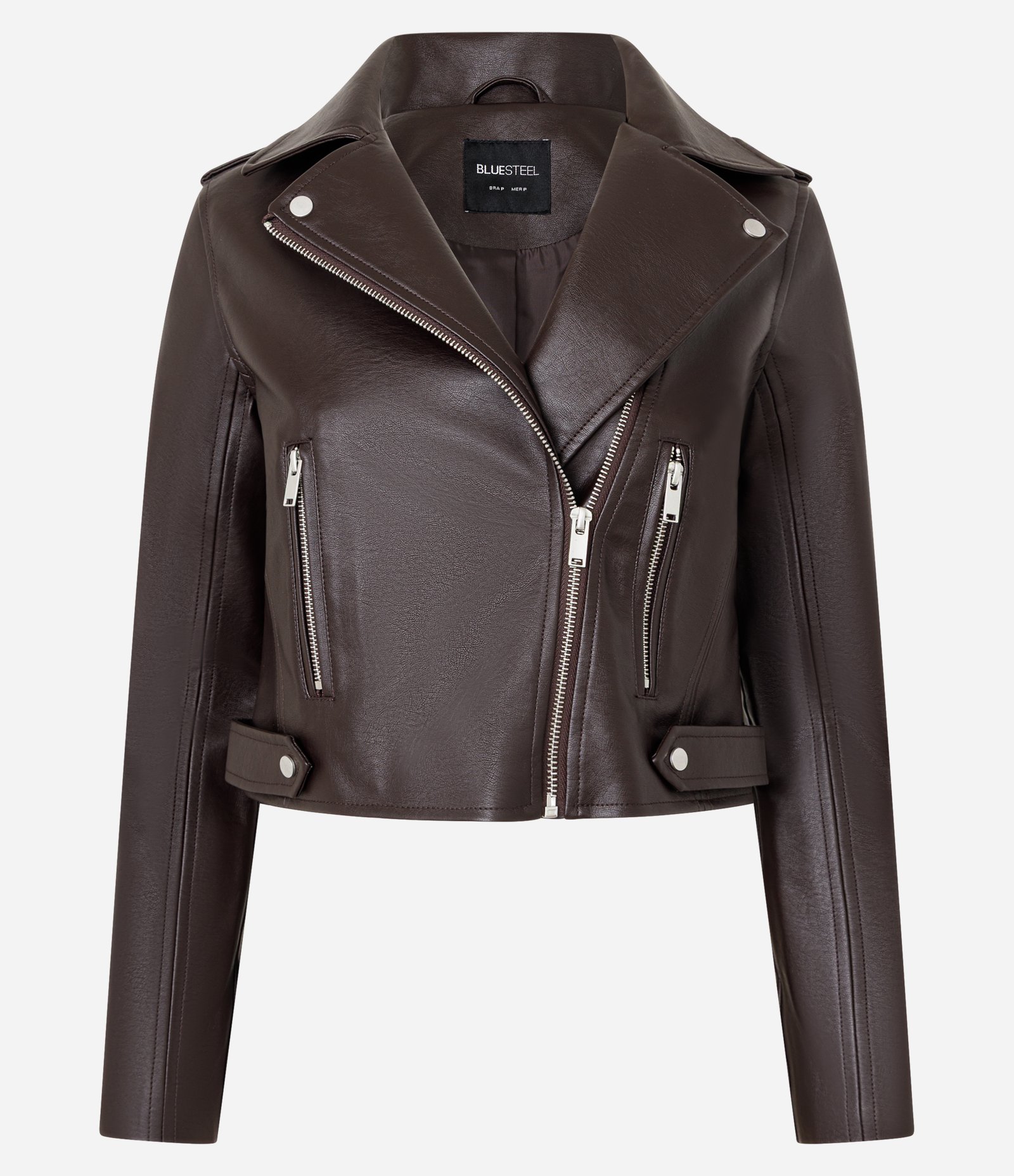Jaqueta Biker em Pu com Zíper nos Bolsos Marrom