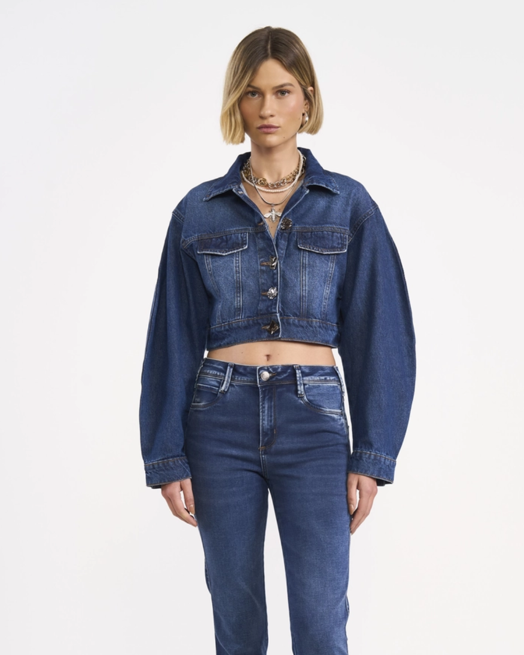 Jaqueta Jeans Cropped Balloon