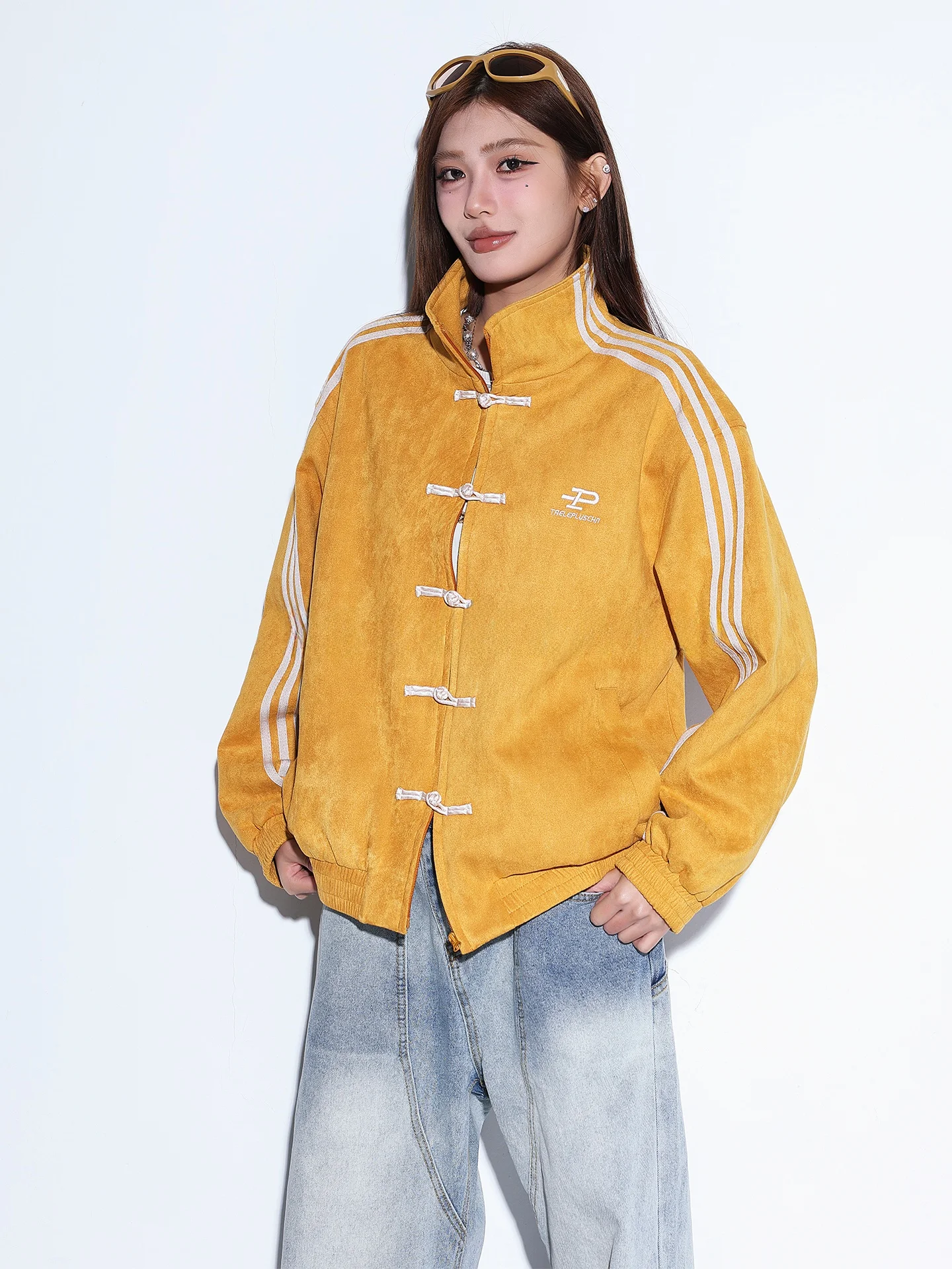 Nova Jaqueta Curta Esportiva Estilo Chinês Feminina Solta Casual com Zíper e Botões em Camurça Gola Alta Modelo Novo Primaver... - AliExpress 200000345