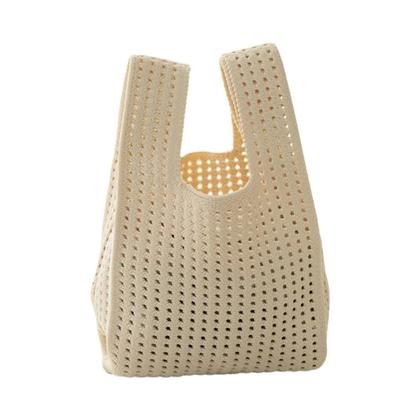 Bolsa De Pulso Mini De Tricô Artesanal Feminina, Bolsa Casual Com Listras Largas E Xadrez, Sacola - NONE