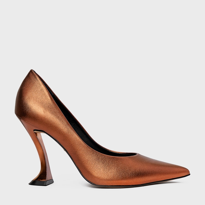 Scarpin Angeline Salto Silhoutte Couro Metalizado Maroon