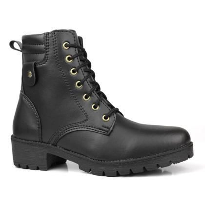 Bota Feminina Coturno Casual Militar Cano Curto Zíper Lateral Preta Elegante Moderna Confortável - Sanel Shoes