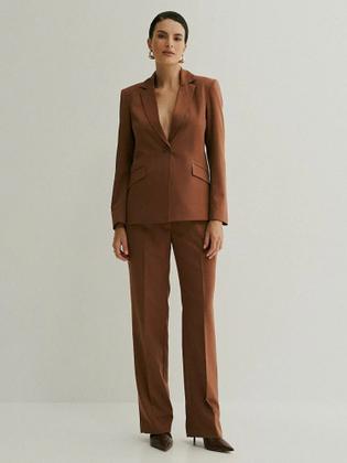 Blazer Via Lessa Paris Alfaiataria Alongado Marrom