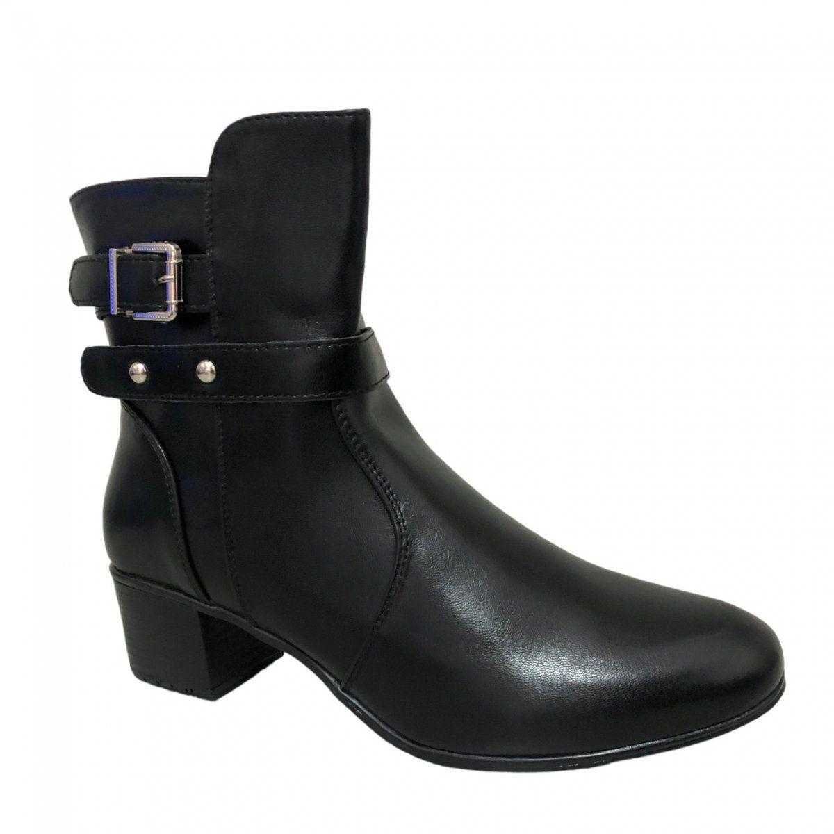 Bota Feminina Mooncity Salto Blocado Cano Curto Preto