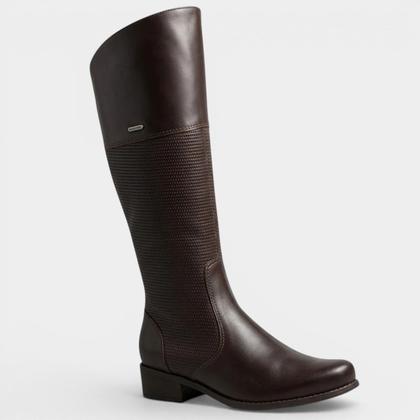 Bota Couro Bottero Texturizada Cano Alto Feminina - Marrom Escuro - 35