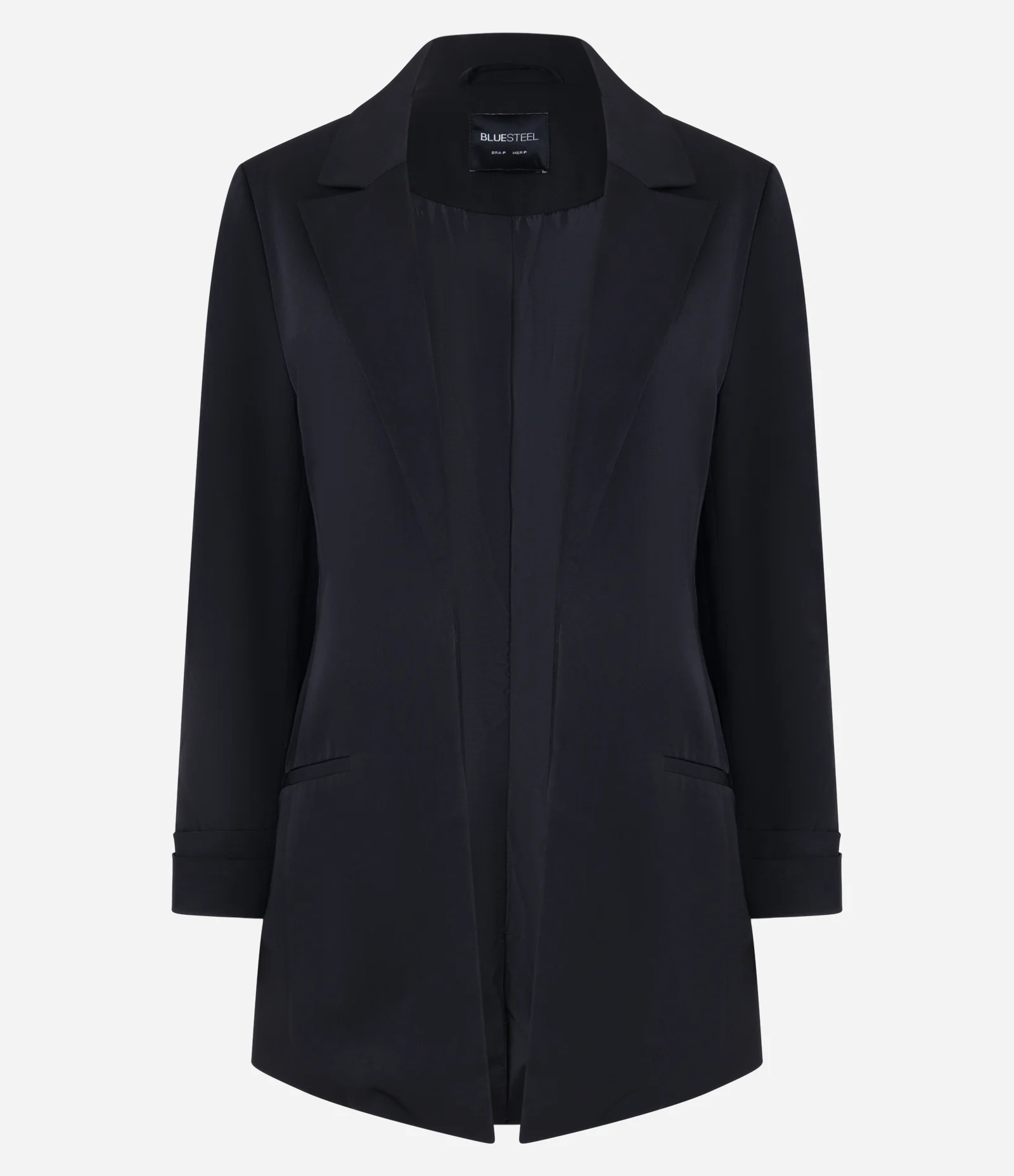 Blazer Alongado em Alfaiataria com Prega nas Mangas Preto