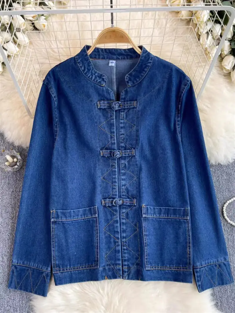 Jaqueta Feminina Jeans Estilo Chinês com Botões 2026 Primavera Outono Retrô Solta Casual Versátil Manga Longa K766 - AliExpress 200000345