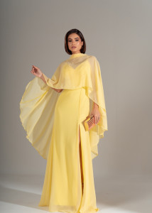 Vestido Longo de Festa Madrinhas Com Capa Chiffon Dandarina Amarelo
