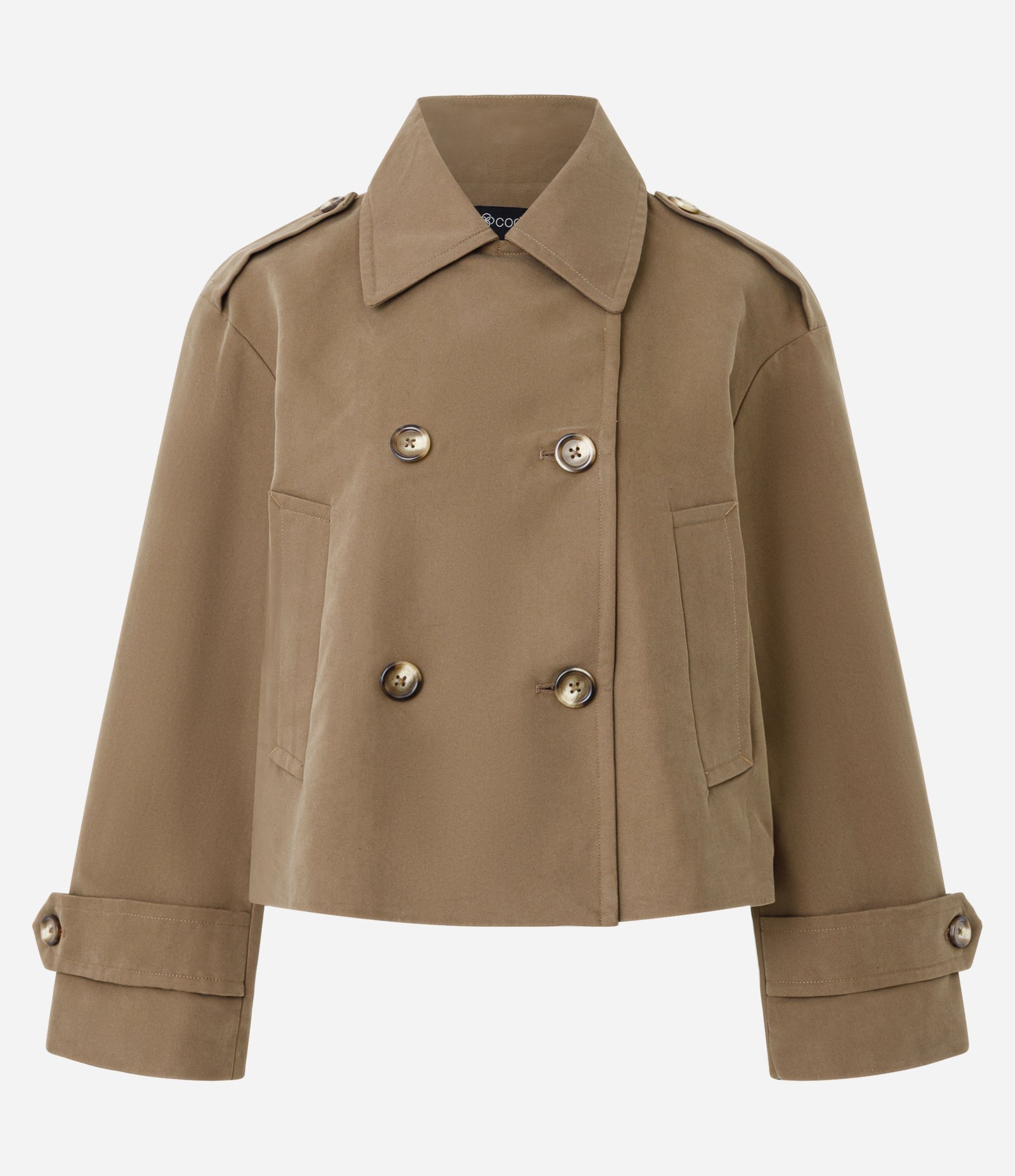 Trench Coat Curto com Abotoamento Transpassado Marrom