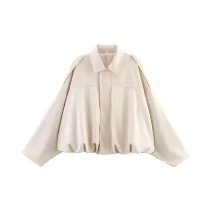 Jaqueta Bomber Feminina Vintage De Camurça Com Zíper E Gola Lapela, Manga Longa, Estilo High Street, - HH