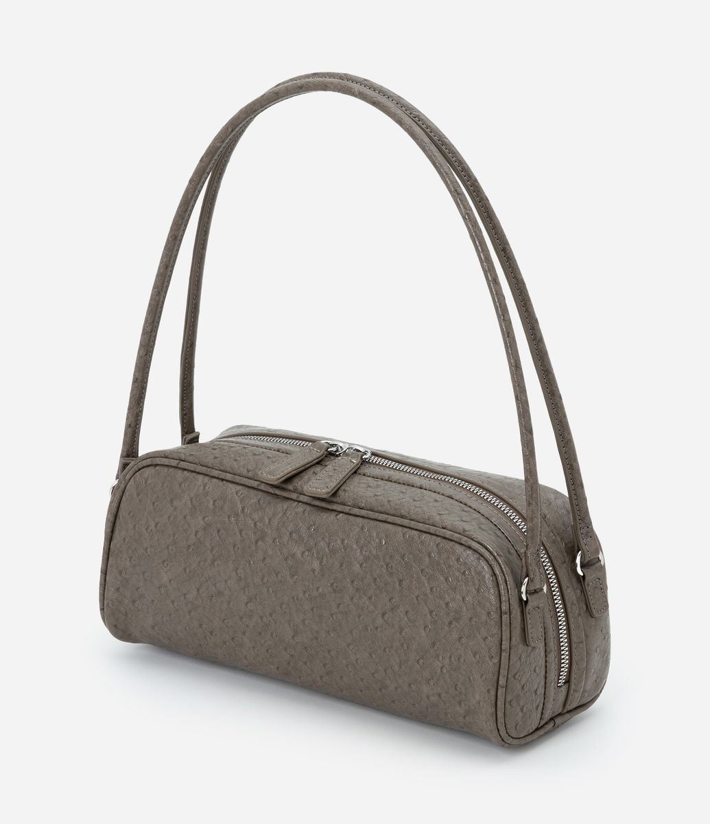 Bolsa Média Retangular com Textura e Alças Duplas Cinza