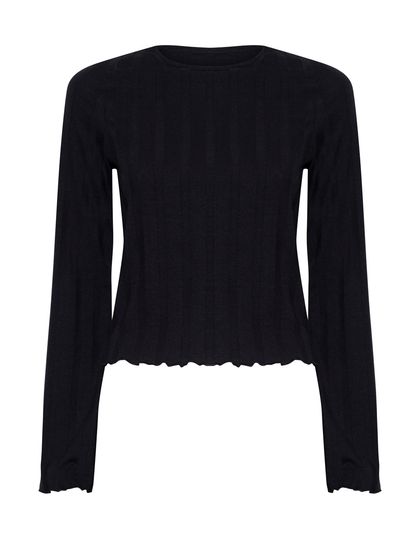 BLUSA MANGA LONGA SINO CANELADA BARRA FRUFRU