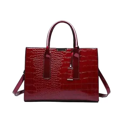 Bolsa Tote De Couro Vintage Feminina De Grande Capacidade Com Padrão De Crocodilo, Bolsa De Ombro - NONE