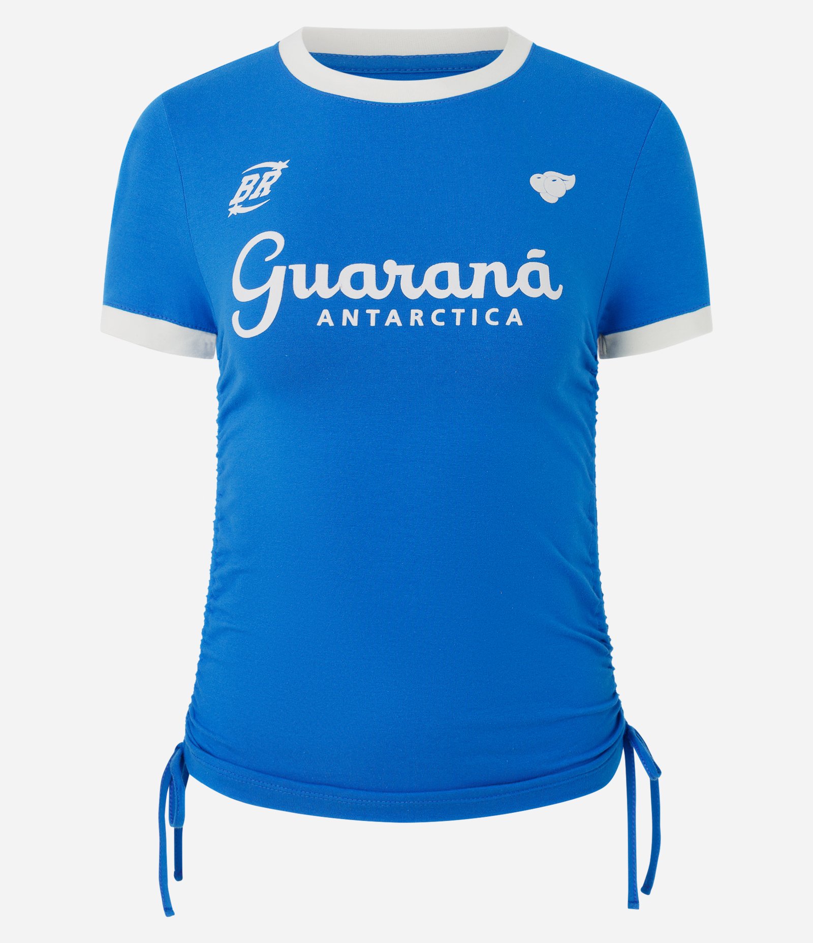 Camiseta em Algodão com Estampa Guaraná e Amarração Lateral Azul