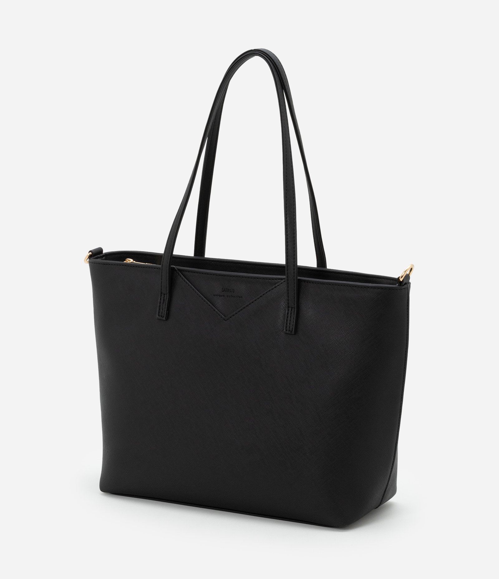 Bolsa Shopper Grande em PU Textura Safiano com Alça Longa Preto