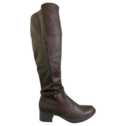 Bota Montaria Mississipi Feminina Cano Longo Salto Bloco Bico Redondo Original Cor:MarromTamanho:38