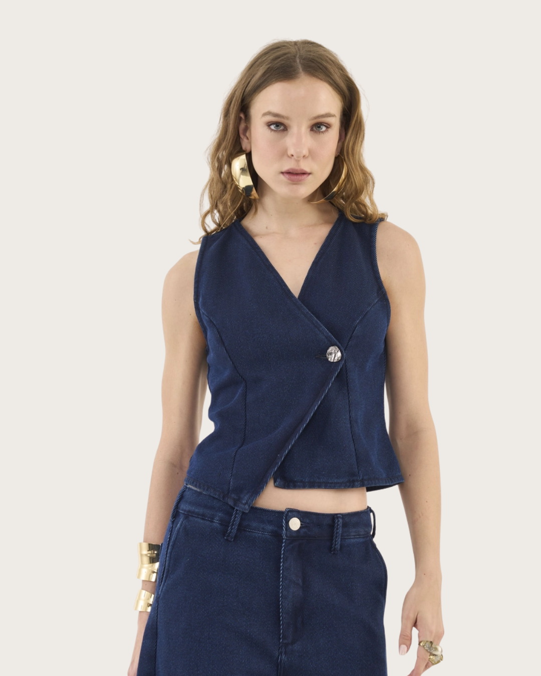 Colete Jeans Com Transpasse