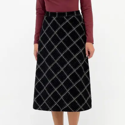 Saia Anemone Midi Xadrez em Tecido Feminina