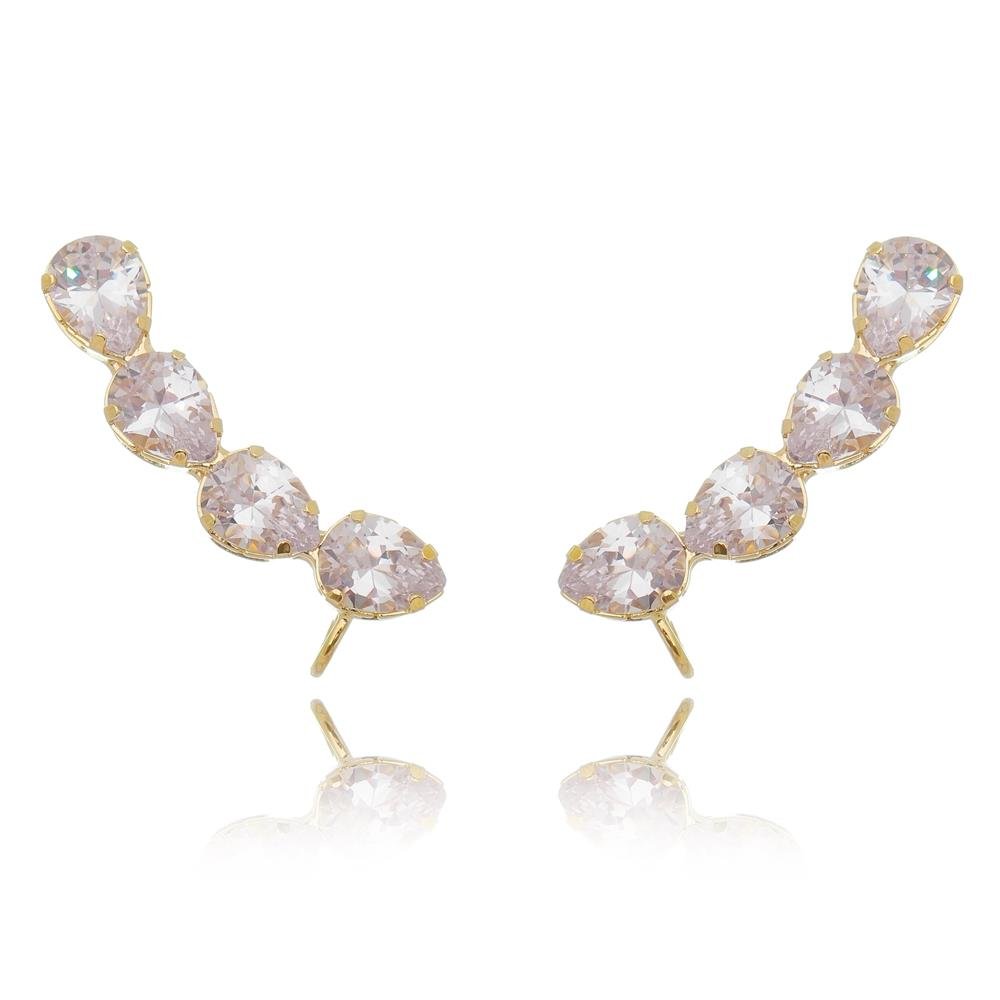 BRINCO EAR CUFF CALLIE GOTAS ZIRCÔNIAS CRISTAL FOLHEADO A OURO 18K Dourado