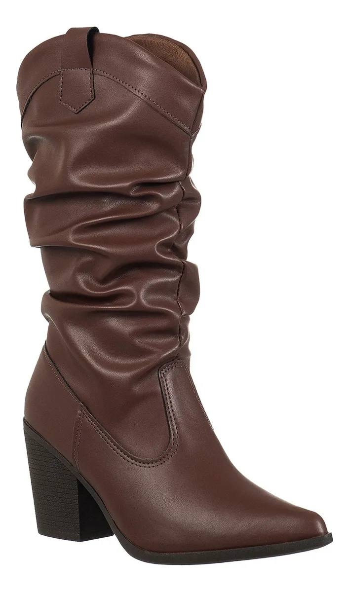 Bota Feminina Gigil Cano Médio Enrugado Salto Alto Conforto