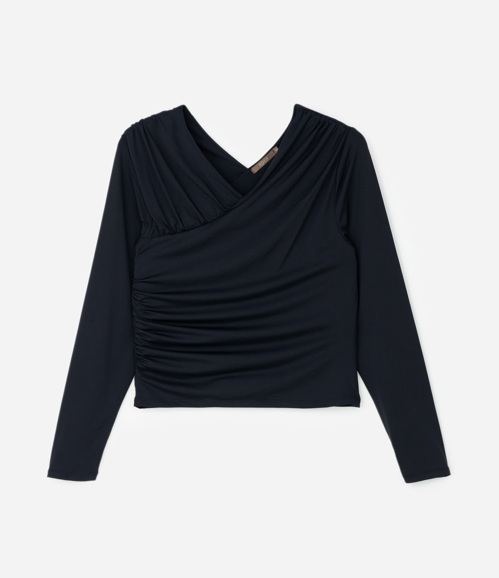 Blusa com Franzidos e Decote V Frente e Costas Curve & Plus Size Preto