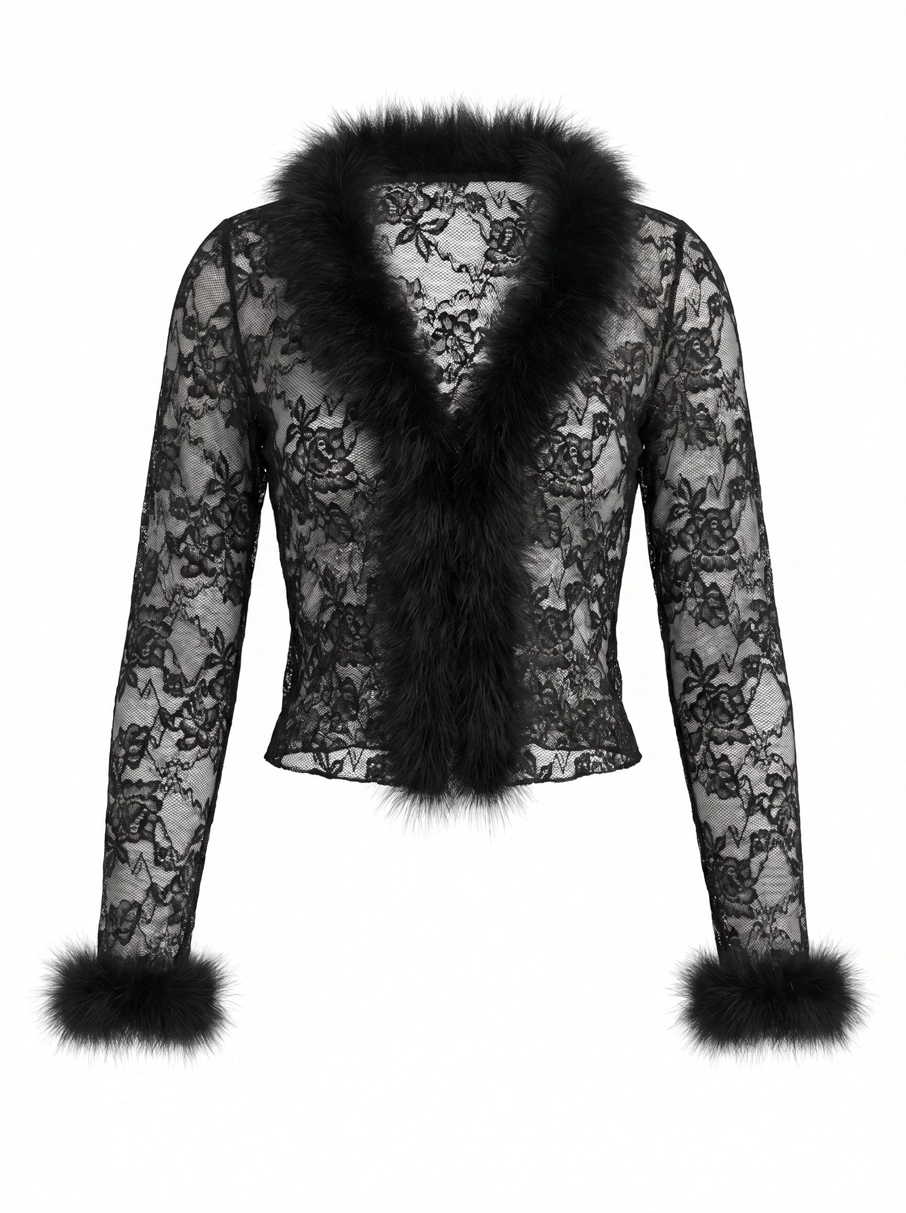 Top Feminina Sexy de Renda Transparente com Remendos Fofos e Amarração