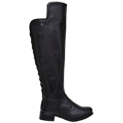 Bota Feminina Over Knee Preta Cano Alto Longo Cadarço Ziper Lateral Confortável - LF4