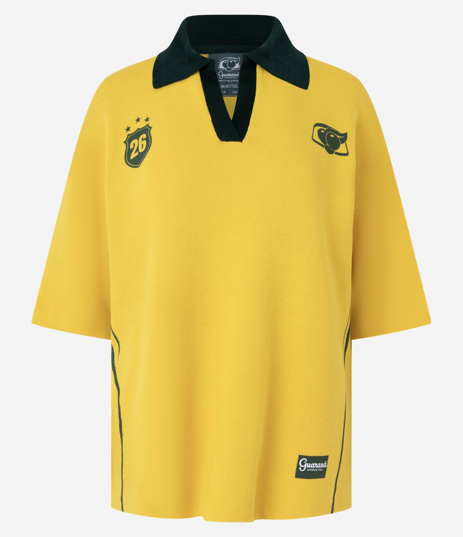 Camiseta Over em Tricô com Estampa Guaraná Brasil e Numero nas Costas Amarelo