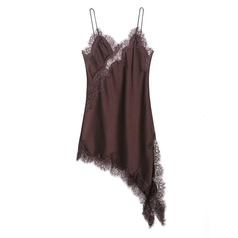 Novas Roupas Femininas , Vestido Assimétrico De Renda Simples Estilo Europeu E Americano 5919200