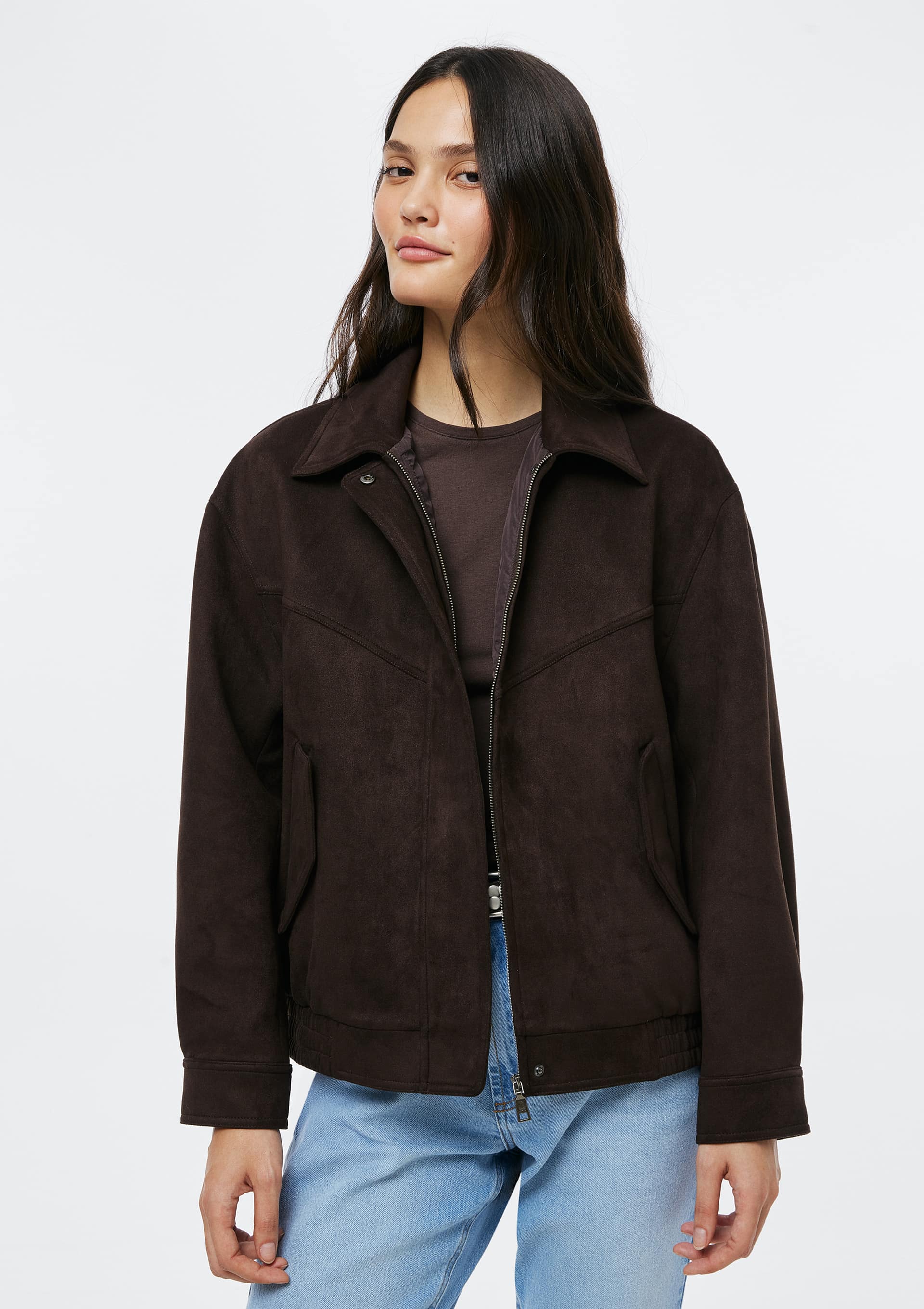Jaqueta Feminina Bomber Em Suede - Marrom