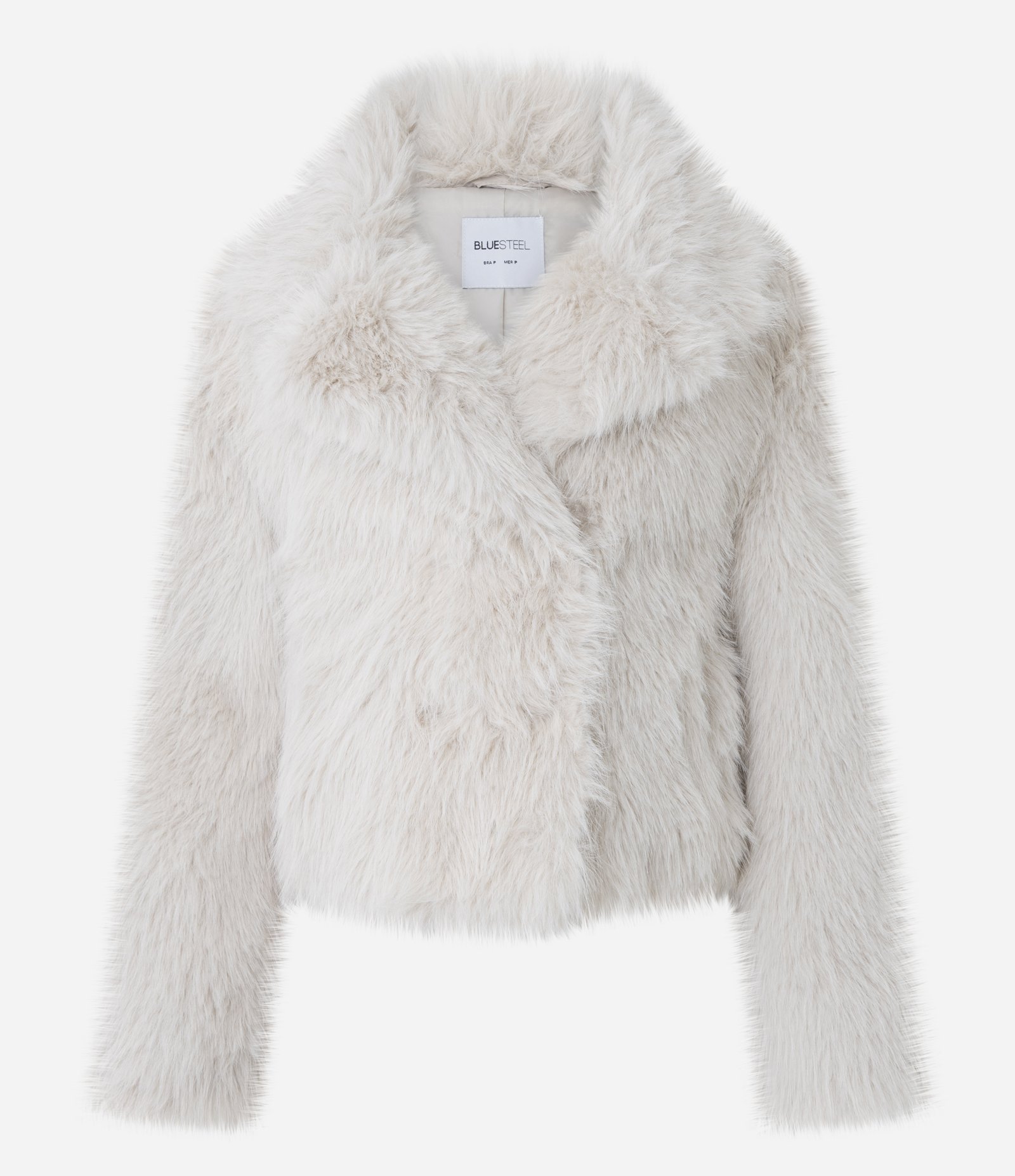 Casaco Curto Amplo em Pelo Artificial Off White