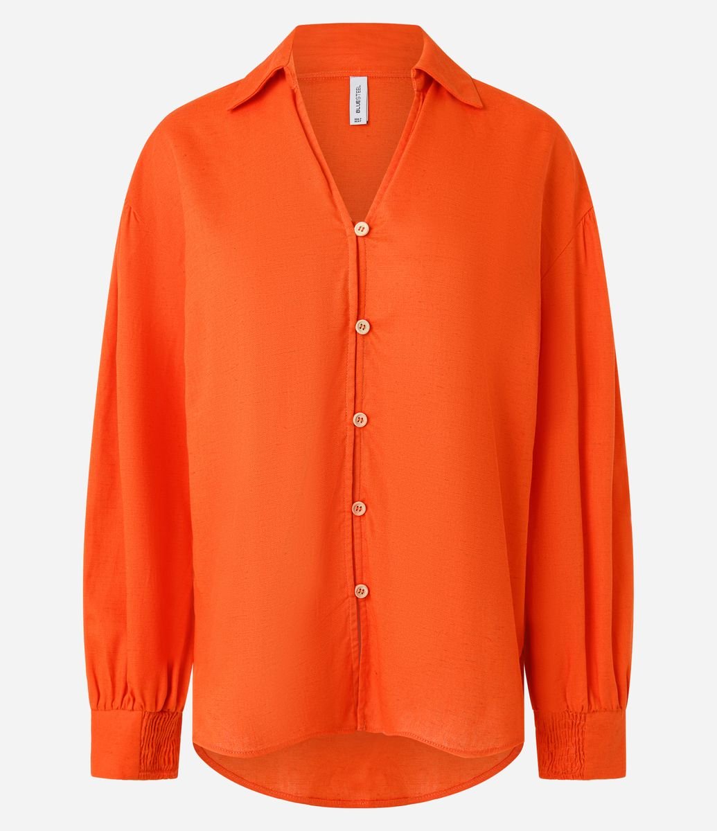 Camisa Oversized Alongada em Viscolinho Laranja