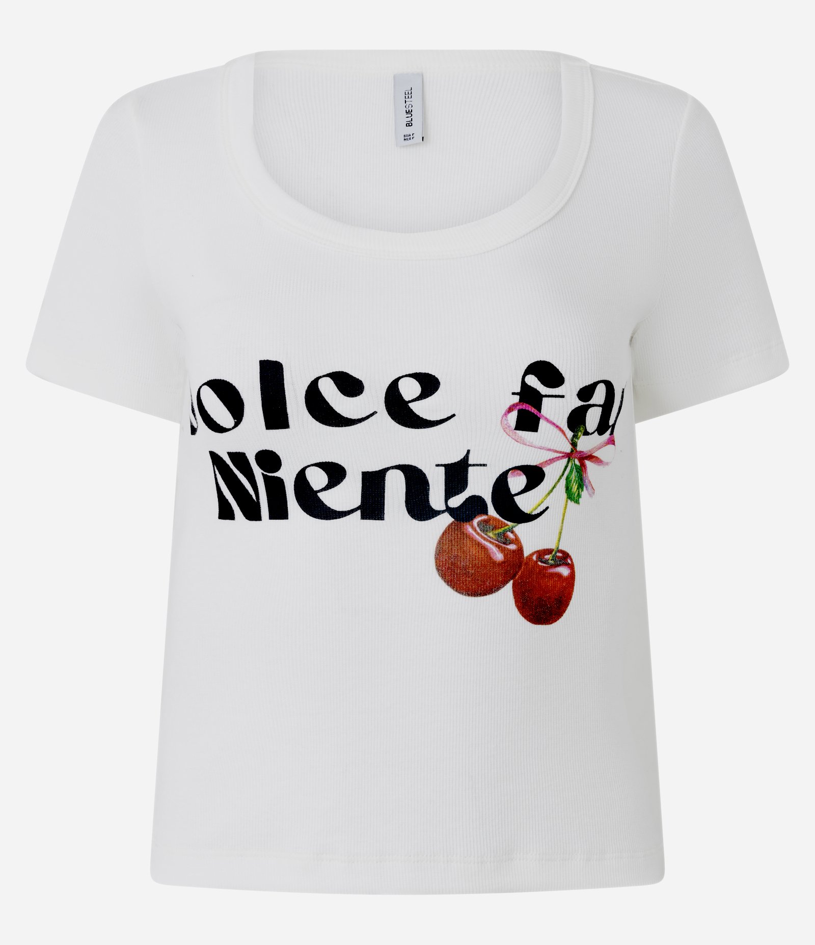 Blusa Baby Tee em Ribana com Lettering Frontal Branco