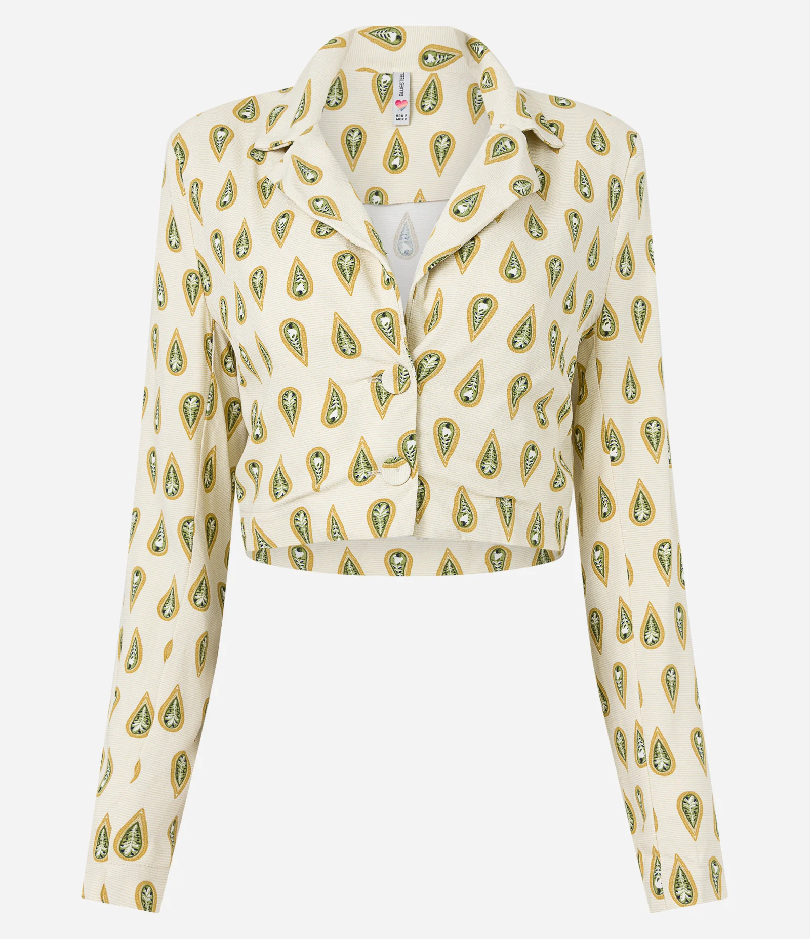 Blazer Cropped em Viscose com Estampa Gravataria Bege