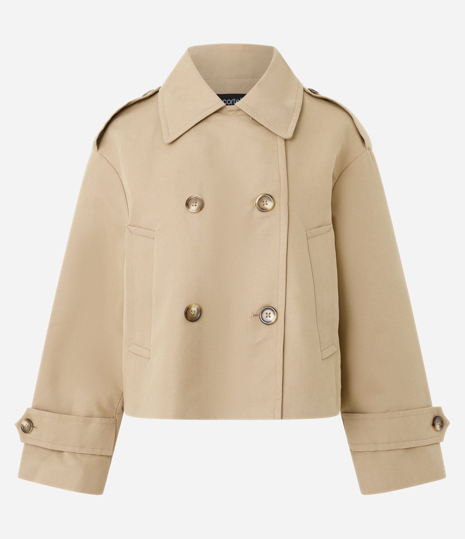 Trench Coat Curto com Abotoamento Transpassado Bege
