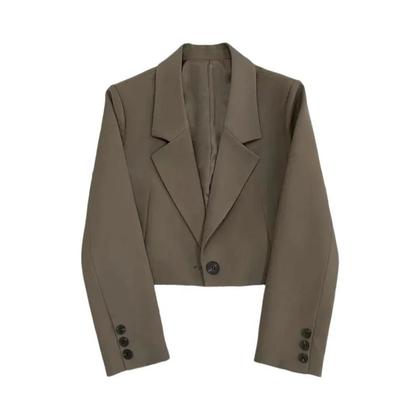 Blazer Preto Cropped Feminino Moderno Com Gola Entalhada, Estilo Coreano Versátil, Casaco De Terno - NONE