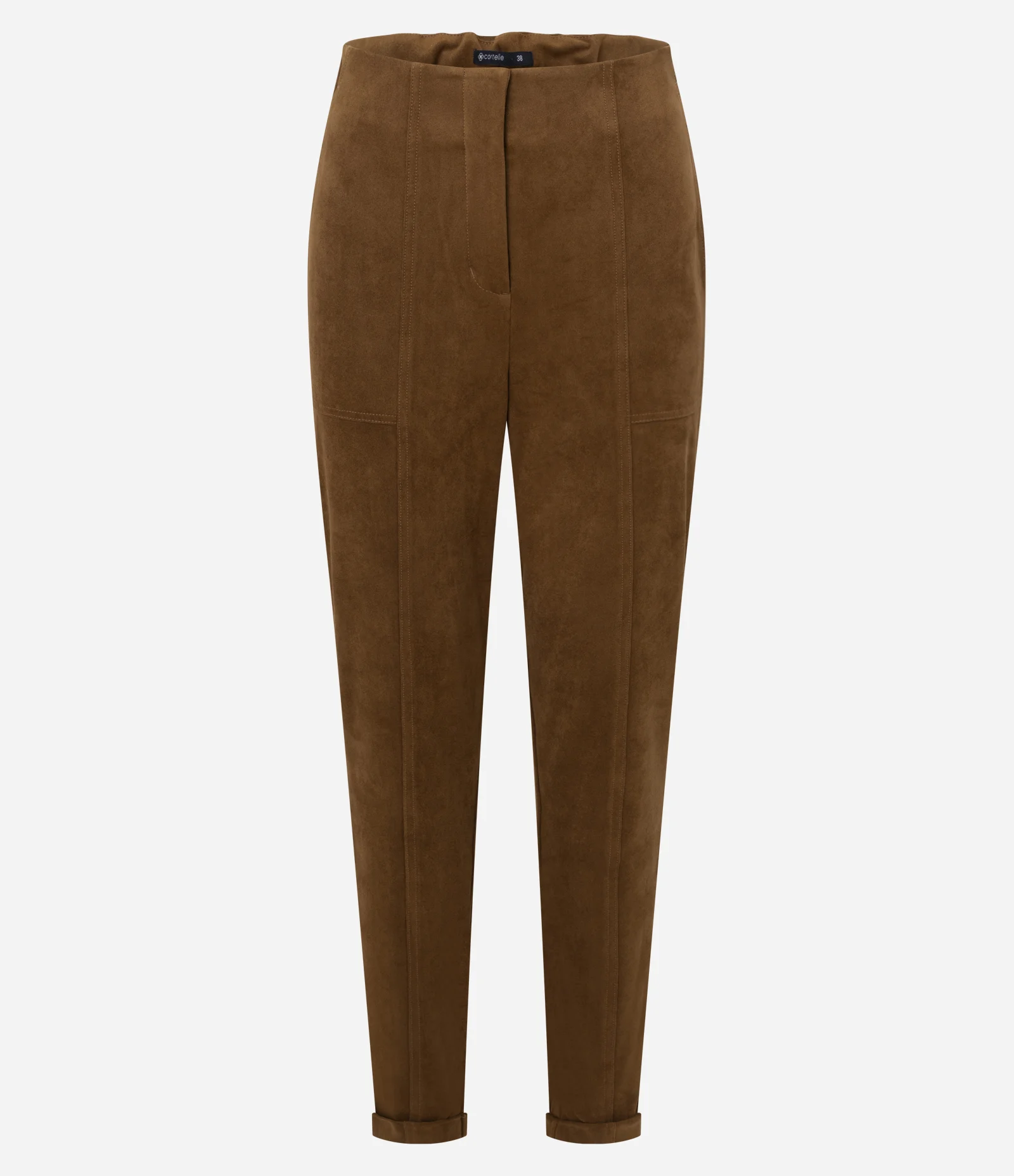Calça Skinny em Suede com Barra Dobrada Marrom