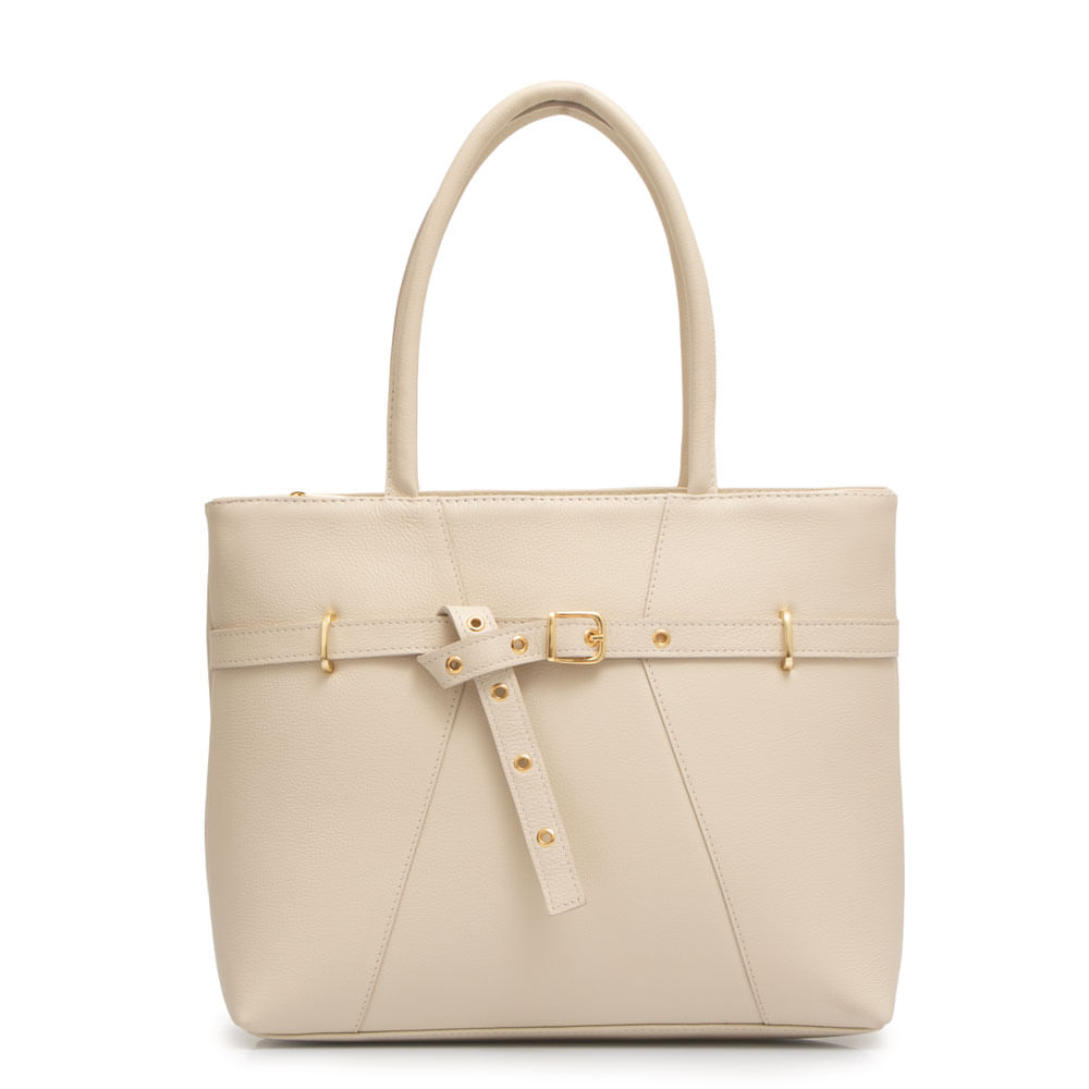 Bolsa Shopping Couro Cinto Off White