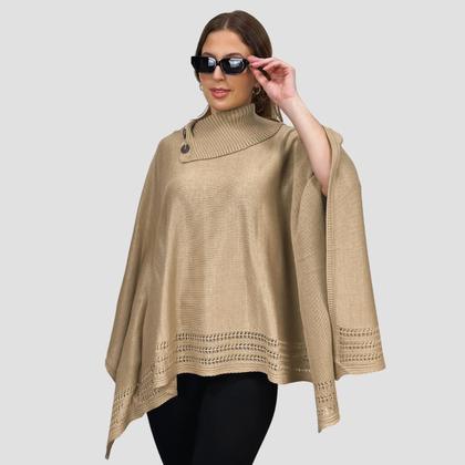 Poncho Feminino Tricot Mousse Liso Gola Alta Casaco Inverno - GIP