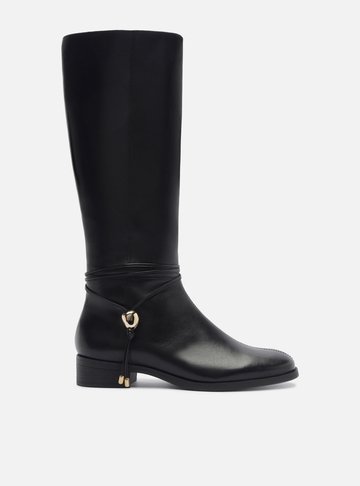 Bota Preta Couro Cano Longo Salto Bloco