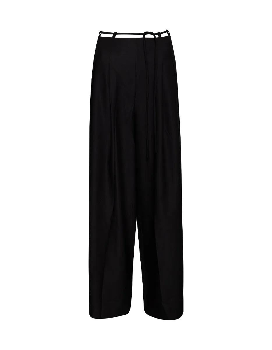 CALÇA FEMININA PANTALONA PREGAS CINTO AMARRAÇÃO
