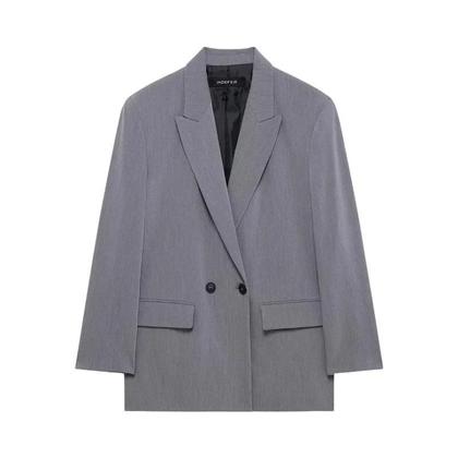 Blazer Feminino Preto Oversized Casual Para Escritório Manga Longa Primavera 2025 - HXAO