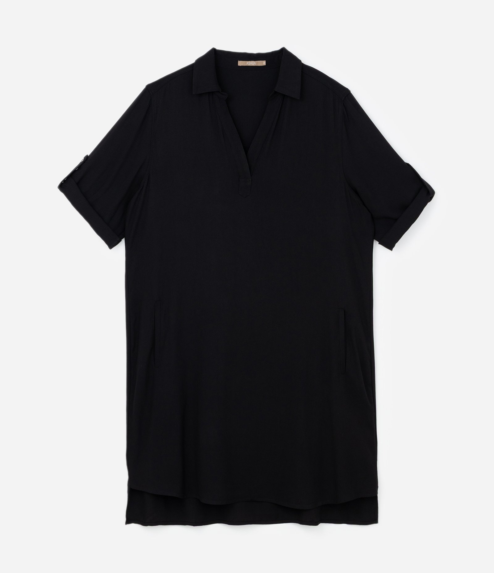 Vestido Curto em Viscose com Bolsos Curve & Plus Size Preto