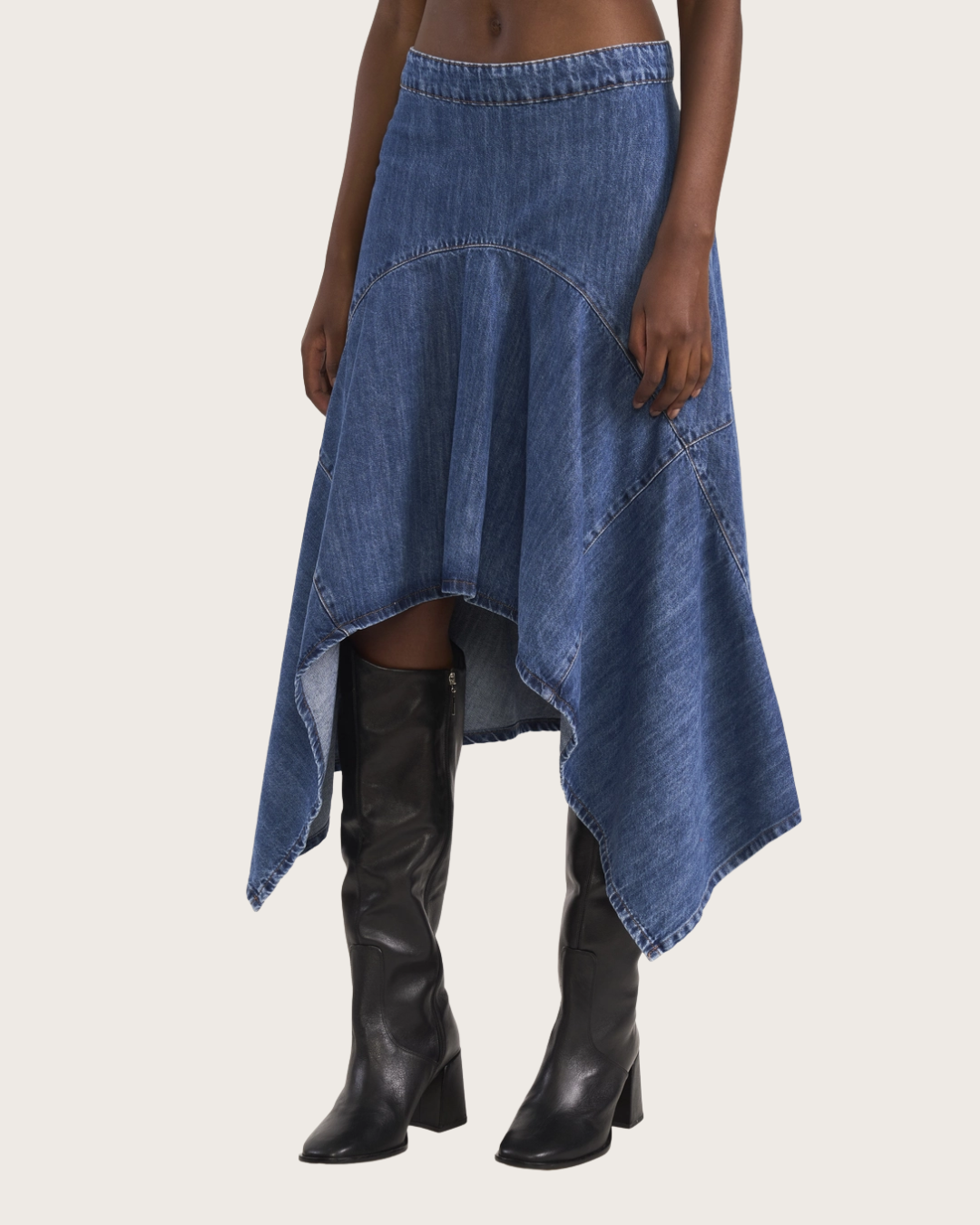 Saia Jeans Midi Assimétrica